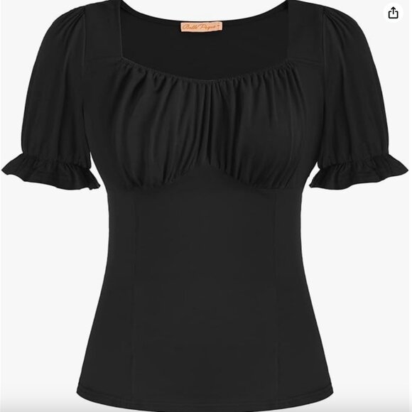 Belle Poque – Peasant-Style Ruched Bust Square Neck Puff Sleeve Top (Size 2XL). - Picture 5 of 6